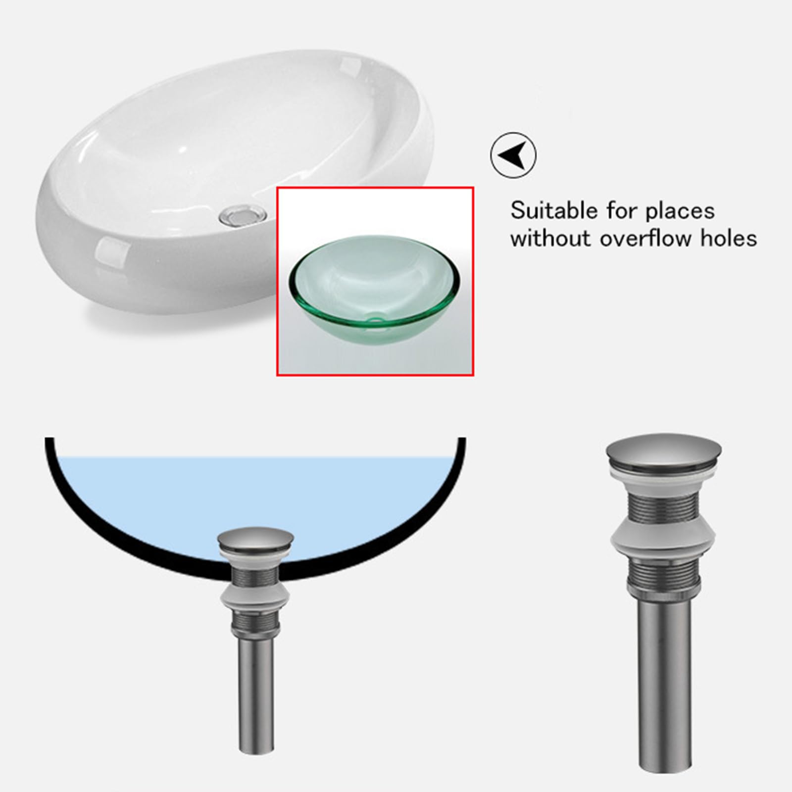 Valvula Lavabo Sin Rebosadero VáLvula Para Lavabo Clic Clac VáLvula DesagüE Lavabo Empujar Y Abrir Para Drenar Todo De Cobre,gris Pistola,No Poroso