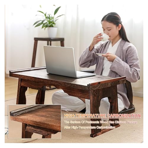 Table basse pliante japonaise table à thé compacte en bois marron foncé