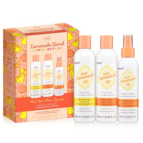 HASK Lemonade Stand PEACH LEMONADE Collection Hair Hydration for Dry Hair with 1 Shampoo, 1 Conditioner and Hask 5 in 1 leave in Conditioner-Peach Lemonade