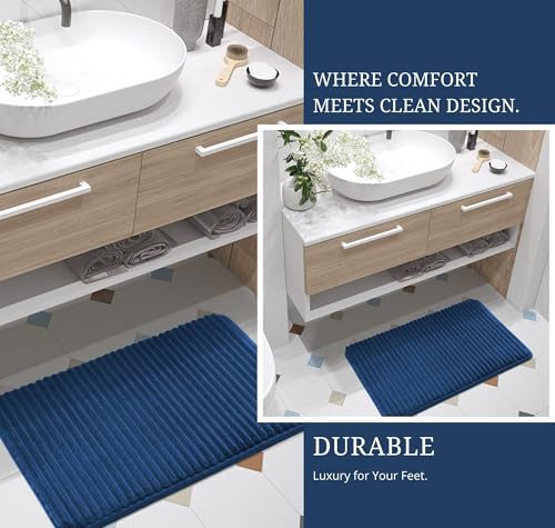 Image of SANMARINO Ultra Soft Memory Foam Bath Mat 16 inch x 24 inch | Non-Slip, Thick & Water Absorbent Bathroom Rug | Quick Dry Shower Floor Mat | Bath Rug for Bathroom & Home Decor - (Blue, 40 x 60 cm)