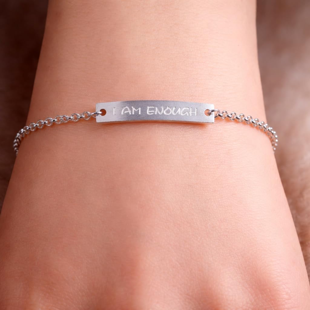 I Am Enough Bracelet for Women, 925 Sterling Silver Inspirational Confidence Jewelry, Meaningful Gift for Her