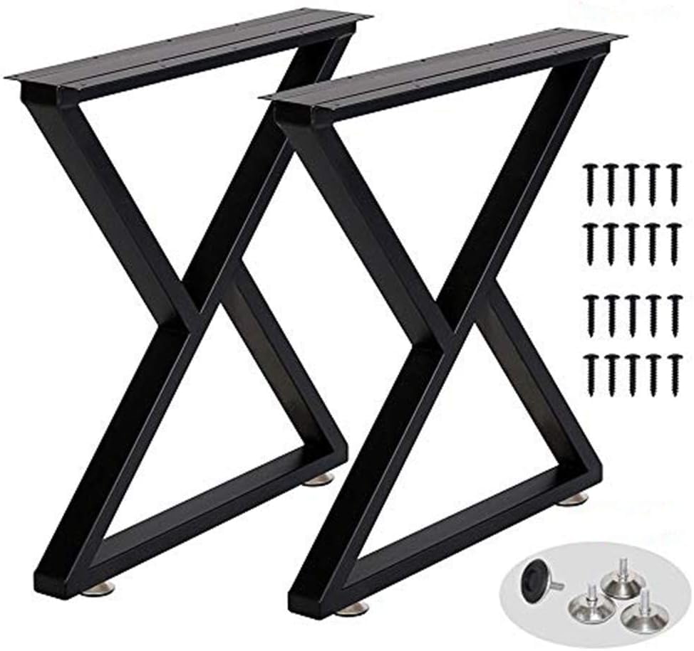 Image of HOMEKAYT Industrial Triangle Iron Table Legs (28 inchH x 24 inchW) - Black, Set of 2 - Heavy Duty, Modern Design - Multiple Uses for Dinning, Coffee, Office Tables