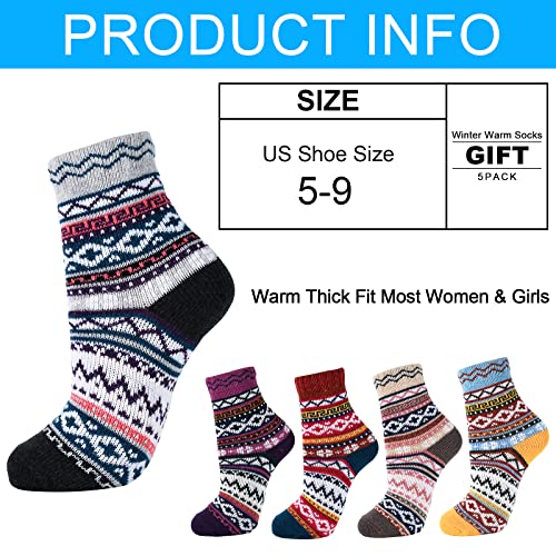 Image of YANGYANG 5 Pairs Winter Warm Thick Crew Knit Socks for Women, Christmas Gifts, Stocking Stuffers