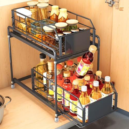 Accesorios De Cocina, Kitchen Organizadores de Cocina Debajo del Fregadero,Organizador de Debajo del Fregadero de Acero Inoxidable Ajustable De 2 Niveles Bajo El Fregadero, Ideal Para...