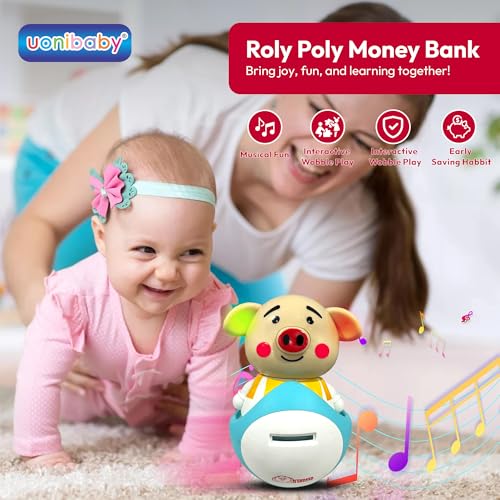 Image of Uonibaby by StarAndDaisy Musical Bunny Piggy Bank Toy for Kids , Roly Poly Self-Balancing Coin Bank , Baby Money Saving Box with Opener | Fun Piggy Bank Gift for Toddlers - Piggy