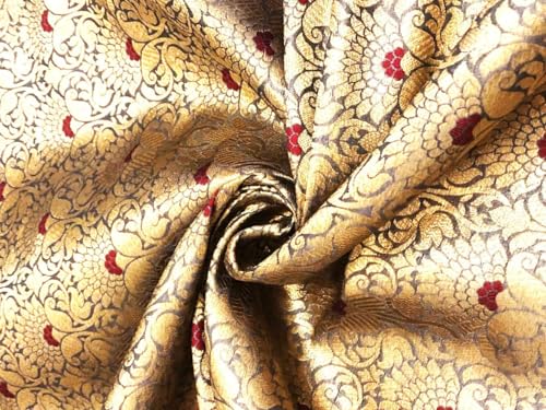 Tissu brocart de soie bleu jacquard doré au mètre pour couture BRO1099