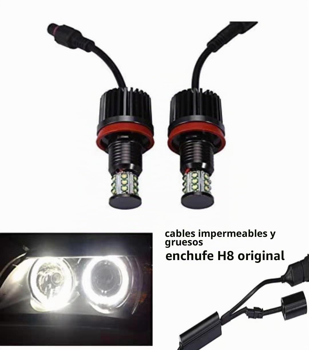 Ojos De Angel Luces,Ojos De Angel Bombilla LED Angel Eyes Halo H8 180W CREE LED Luz de posición Halo Xenón Blanco Uso Apto para BMW E60 E61 E90 E92 E70 E71 E82 E89(2 Pcs White)