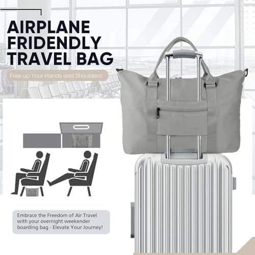 Travel Duffle Bag, Weekender Travel Bag Men Small Gym Bag for Women, Hospital Bag for Labor and Delivery, Overnight Bag Luggage Bag with Trolley Sleeve, Airplane Travel Essentials for Flying(Grey) - Thumbnail 2