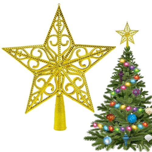 Weihnachtsbaumspitze Stern Gold 20 cm – Elegante Christbaumspitze...