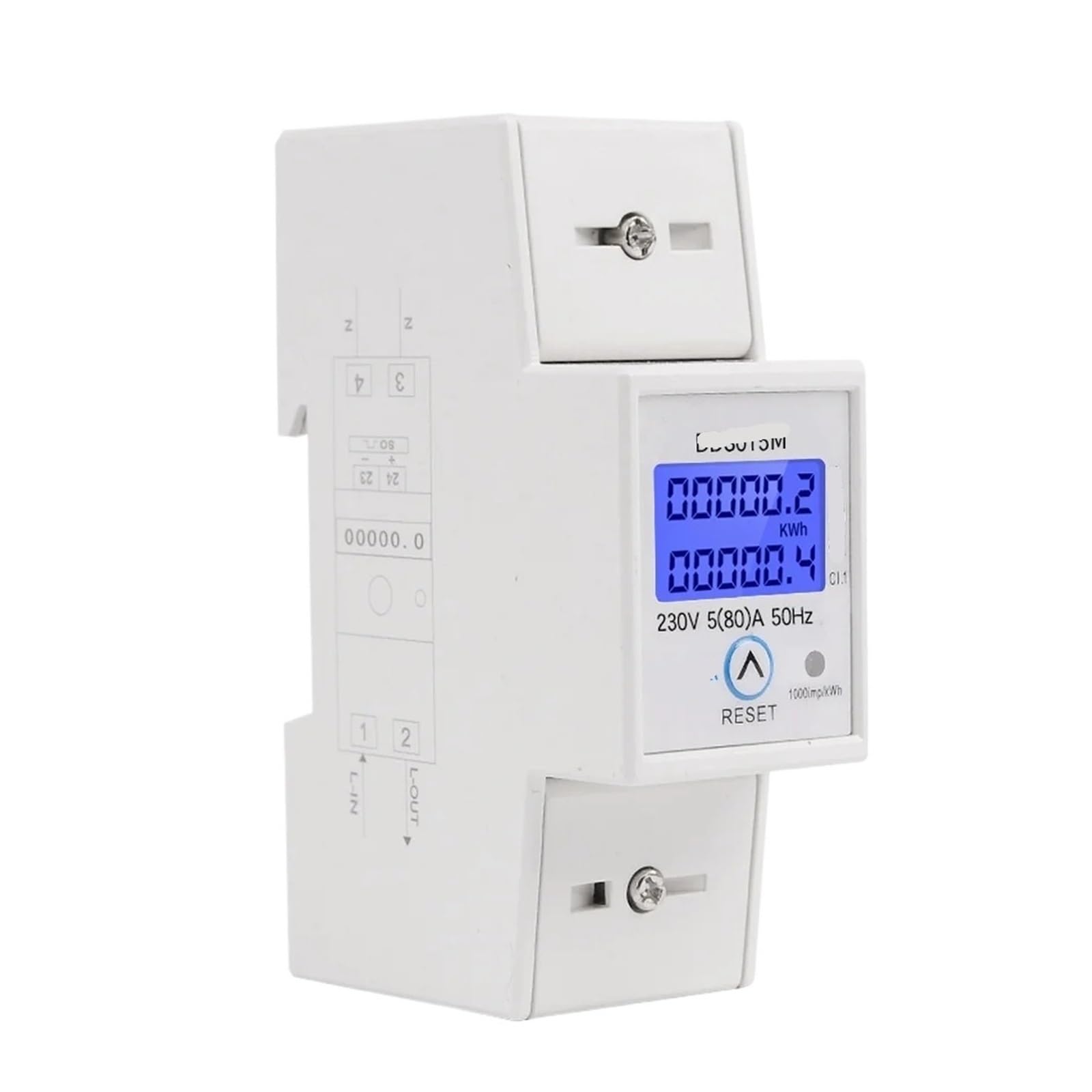 PXQCHAVLN DIN Rail 5-80A 230V AC 50Hz Single Phase Wattmeter Power Consumption Watt Electric Energy Meter with Reset Function