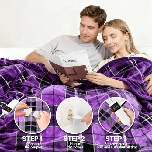 Image of Electric Blanket Heated Twin, Soft Flannel 62 inchx84 inch Plaid Heating Blanket with 8 Hours Auto Off 10 Fast Heating Levels Machine Washable Sherpa Heated Blanket with Overheating Protection