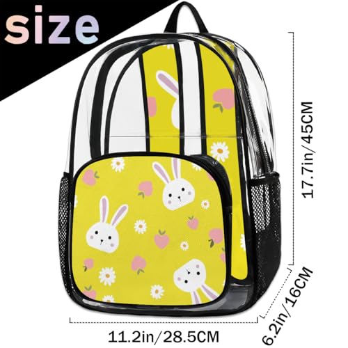 Bunny Peach Blossom Clear Backpack Stadium Approved PVC Backpacks for Adults Heavy Duty Clear Bag for Work Security Travel College2