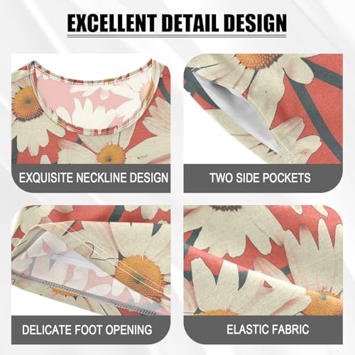 ALAZA Daisy Flower Red Pajama Set Short Sleeve Sleepwear Soft Lounge Nightwear4