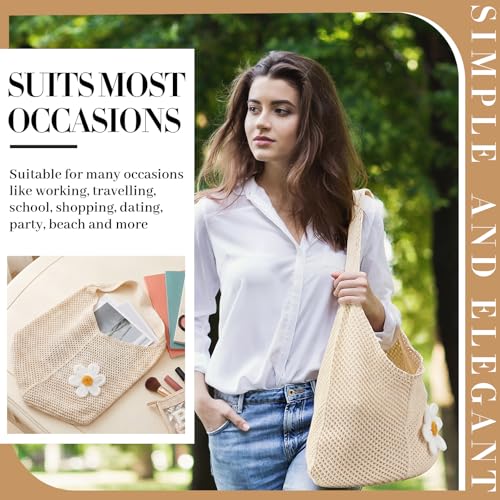 Image of Aliceset 2 Pack Crochet Mesh Beach Tote Bag with Letter Patch Pocket Summer Beach Tote Bohemian Straw Transparent Bag