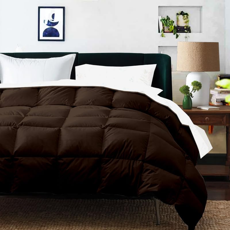 Image of Down Blanket, Extra Lightweight Summer Comforter for Double Bed | 100 GSM Ac Comforter | Dohar | Soft Microfiber Fabric (Chocolate)