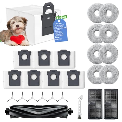 Image of 26Pcs Replacement Parts Kit Compatible with E30 Ultra, Dreame L10s Ultra Gen 2, L10s Pro Ultra Heat, X30 Ultra, L40s Ultra AE /CE Robot Vacuum Accessories with Mop Pads, Dust Bags, Filters, Brushes