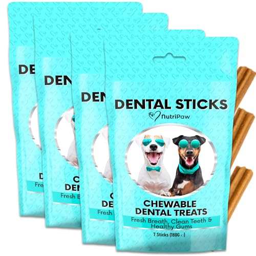 NutriPaw Dental Sticks For Dogs - Clean Teeth, Healthy Gums & Fresh Breath - Manage Plaque & Tartar Build-Up - Meaty Taste - 4 Week Pack