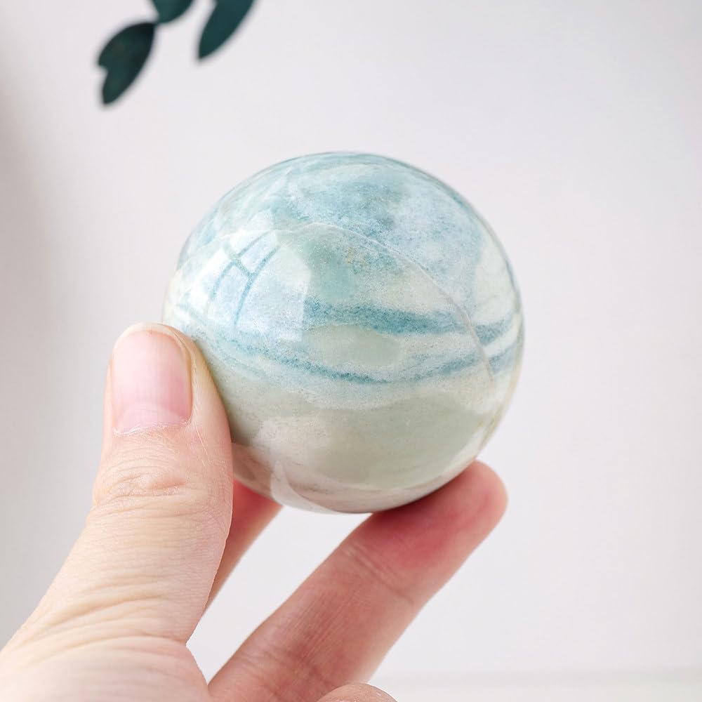 Boule en cristal de quartz bleu naturel d'exception, ornements de bureau Yaran