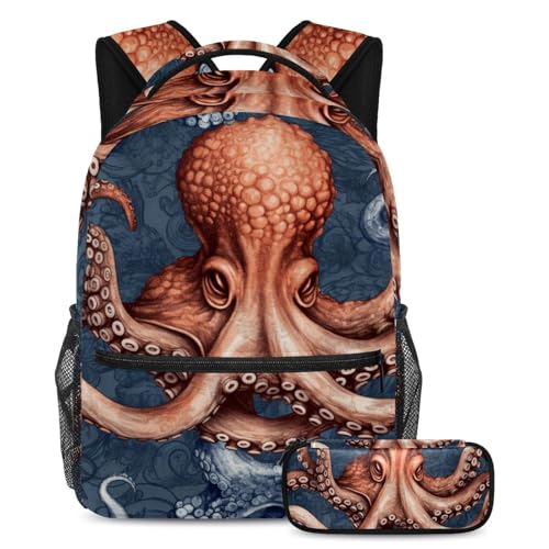 Ensemble cartable pieuvre vintage imprimé animal marin grand format