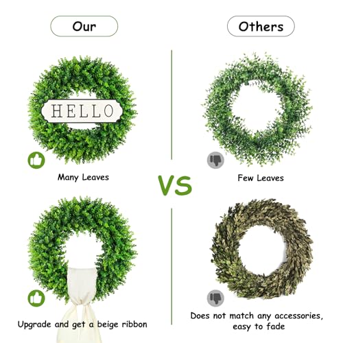DDHS 20'' Boxwood Wreaths Front Door Artificial Spring Wreath. Wreaths for Front Door Farmhouse Wedding Green Year Round Indoor Outdoor for Summer Wreath St Patricks Day Decorations -(Hello Sign) by DDHS - Used condition - US$27.99
