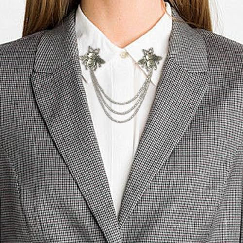 Image of Vintage Metal Rose Bee Lapel Pin for Men Collar Pins Gold Plated Silver Plated Flower With Hanging Chain Lapel Pins for Men's Suit Accessories Brooch Pin Fashion Jewelry for Men Women
