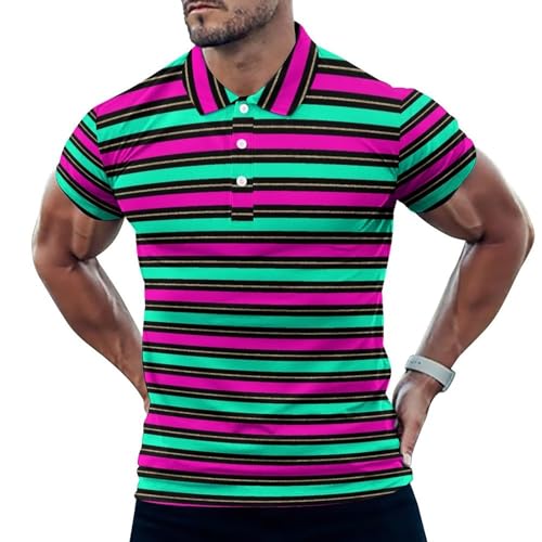 Polo de golf pour homme rétro à manches courtes et coupe sèche imprimé de lignes colorées