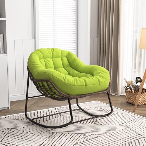 Fofetbfo Mecedora con cojín acolchado, mecedora para patio al aire libre, silla mecedora de ratán para balcón, terraza, jardín, patio trasero, porche (verde)