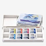 Winsor&Newton (ウィンザー&ニュートン) コットマン 水彩絵具セット 8色ハーフパン スカイカラー ブラシ付き