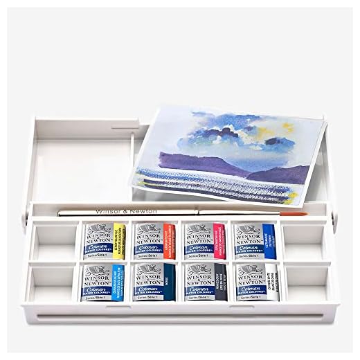 Winsor & Newton Acuarela Cotman - Set temático de bolsillo - Cielos, 8 medio godets + 1 pincel de viaje, colores surtidos