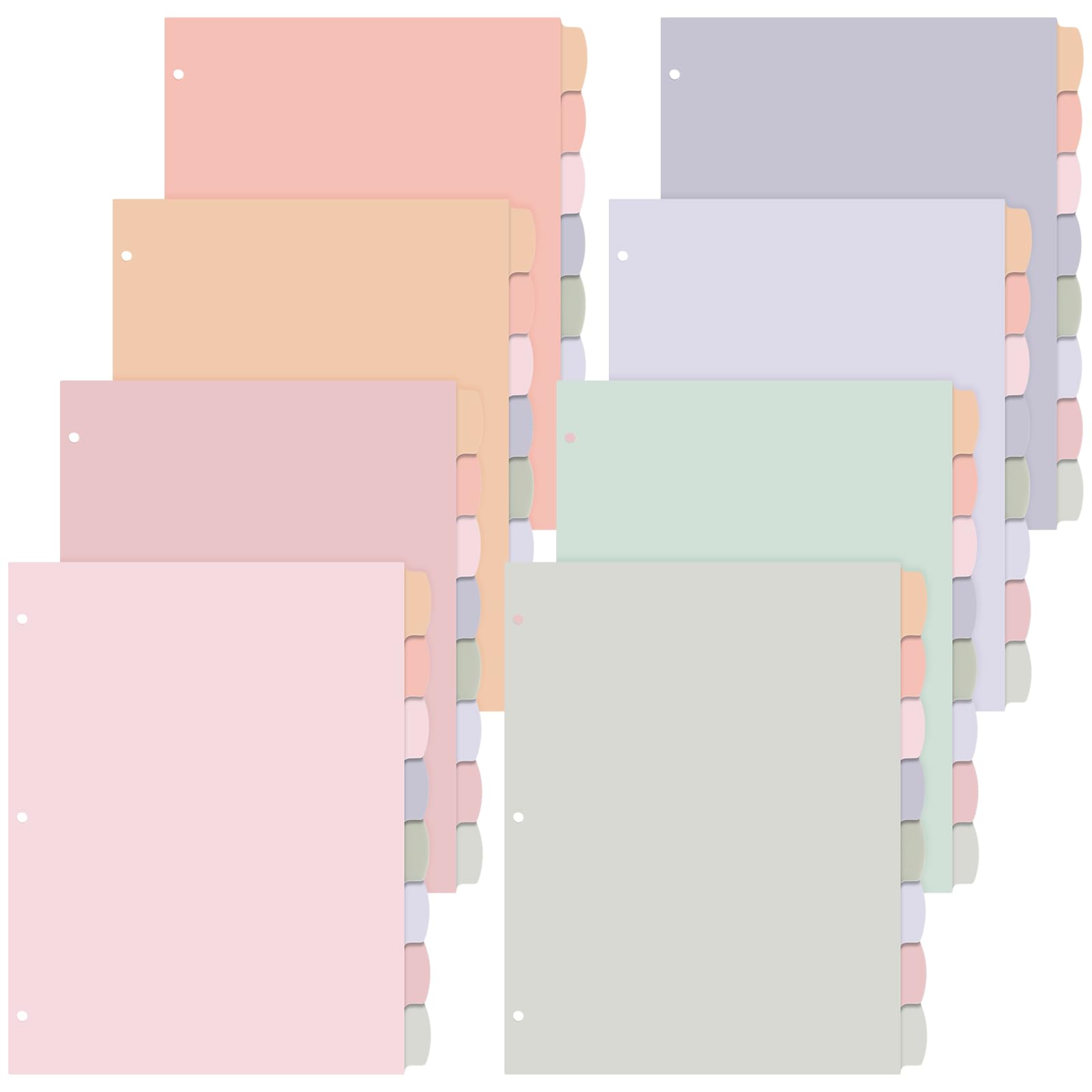 64 Pcs 8 Tab Binder Dividers for 3 Ring Binders, Macaron Color