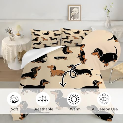 Housse de couette 240x220 teckel avec 2 taies d'oreiller microfibre