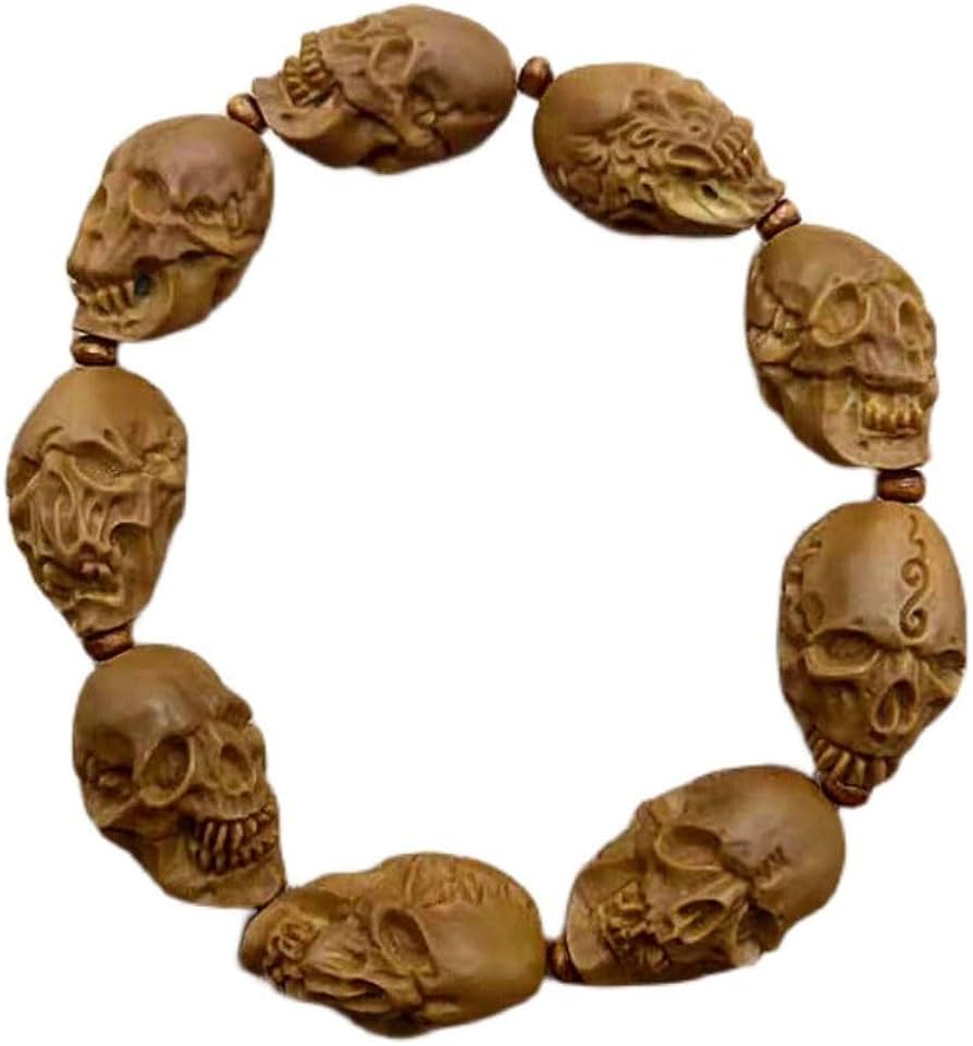 Amazon｜特選腕輪念珠 木玉ブレス 男性用 骸骨彫り(髑髏彫り) 橄榄核雕