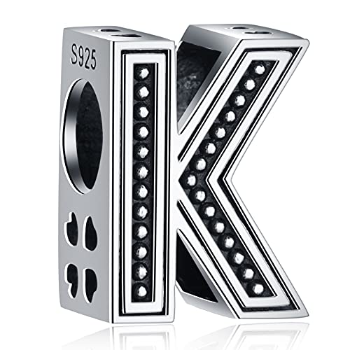 Vintage Initial A-Z Letter Charms, 925 Sterling Silver 26 Alphabet Beads Openwork 4 Leaf Clover, fits European Bracelet Necklace, Idea Gift for Family/Lover/Friends