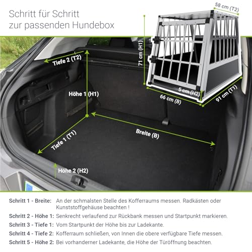 Juskys Alu Hundetransportbox L - 91x66x70 cm - Auto Hundebox robust & pflegeleicht - Gittertür verschließbar - Autotransportbox für Hunde