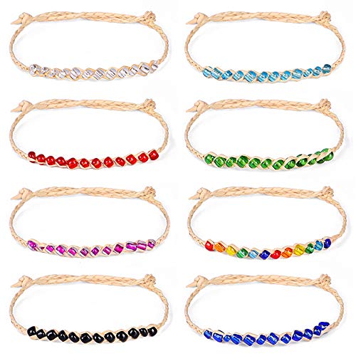 Dohuge 8Pcs Handmade Friendship Braided Bracelet Adjustable String Wrap Bracelets Colorful Wrist Anklet Cord for Men Women - Style A