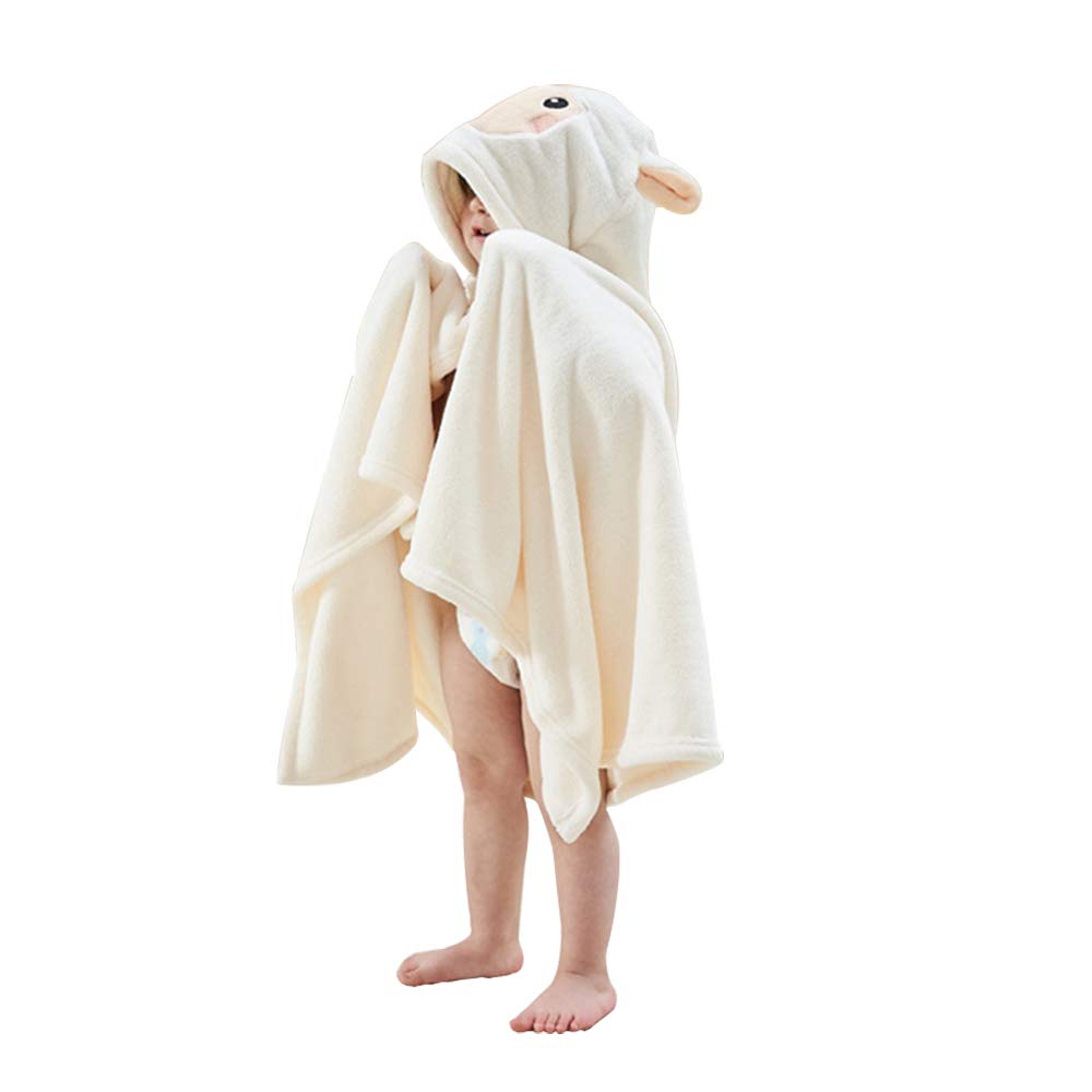 Lovey BeautyBaby Hooded Towel Animal Face Bath Towel Coral Velvet Bath Towels Bathrobe Soft Cozy & Absorbent Thick for Infants Boys Girls 28 x 56inch (Beige)