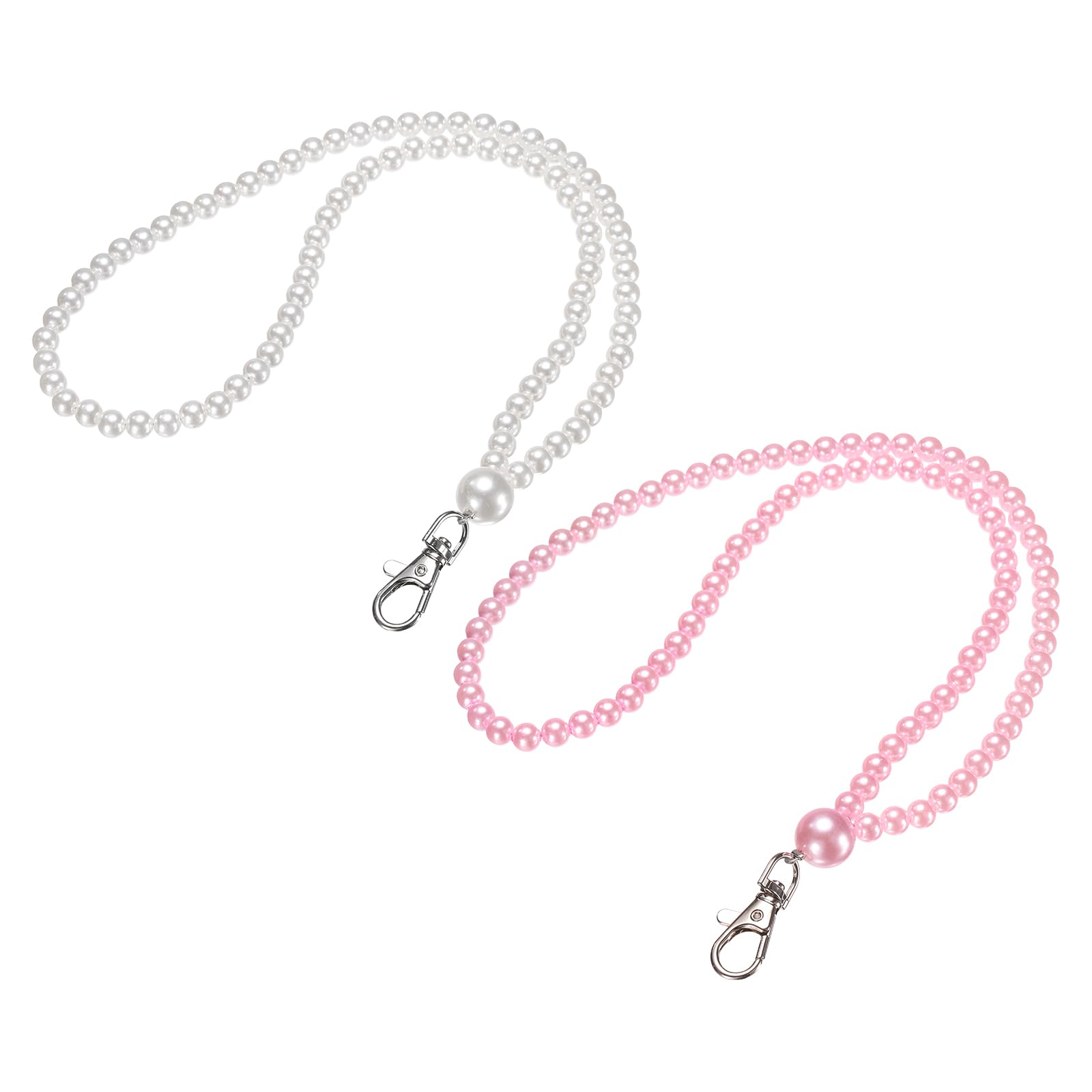 PATIKIL Faux Pearl Beaded Lanyard, 2 Pcs ID Badge Lanyard Cell Phone Chain Name Tag Keys Holder Stylish Keychain for Phone Case Women Keys Card Phone, Pearl White/Pink