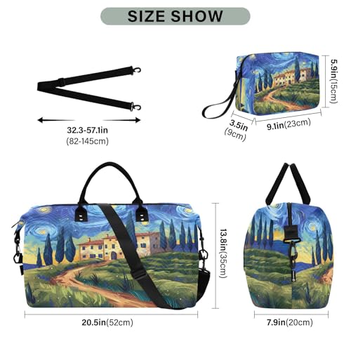 House Watercolor Sky Large Travel Duffle Bag Weekender Overnight Bags Gym Yoga Bag for Women Men with Toiletry Bag3
