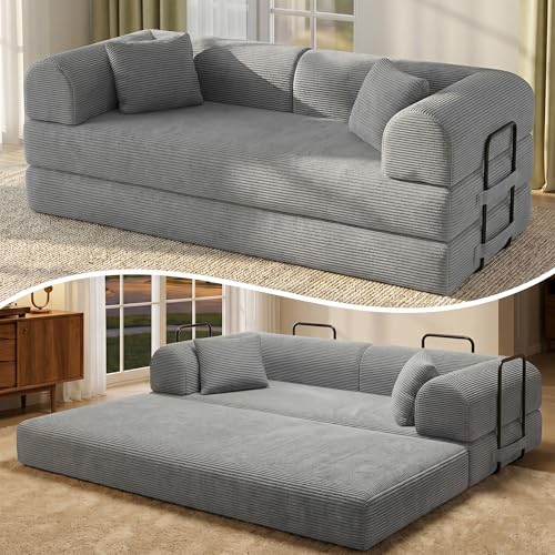 Kelviss 79'' Convertible Sleeper Sofa, 5-in-1 Corduroy Folding Floor Couch,