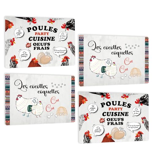 Lot de 4 Poules Set de Table Humour - Humoristique Animaux Ferme Poulet Sets de Table Lavable en...