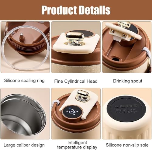 Image of Portable Stainless Steel Travel Coffee Mug with Lid Vacuum Insulated Double Wall Tumbler for Hot & Cold Drinks Leakproof Thermal Cup with Carry Strap for Office, Car, Home & Outdoor Use