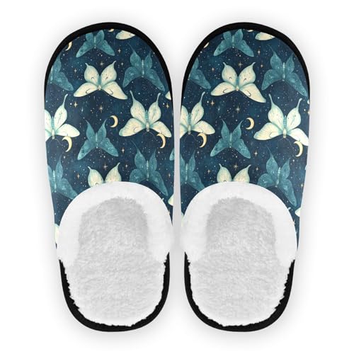 Women's Men's Fuzzy Slippers Cozy House Shoes Travel Warm Moths Moon Slippers