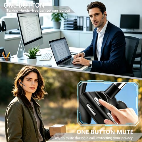 Image of Hsility Bluetooth Headphones with Microphone, 500 Hours Standby Time with LED Charging Case, 270 Degree Rotating Microphone with Hands-Free Touch Control and Bluetooth 5.1 Version