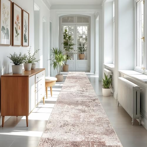 RUUGME Hallway Runner Rug 3x16: Runner Rug Stain Resistant for Living Room Non Slip Indoor Entryway Rubber Backing Carpet Bedroom Kitchen Distressed Floor Decor Mat Machine Washable 3x16 Brown