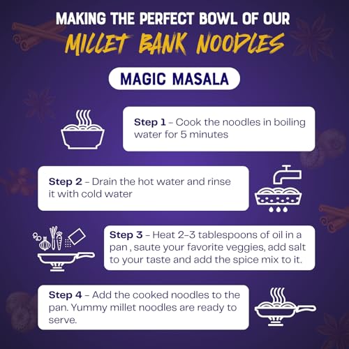 Image of Millet Bank Multigrain Magic Masal Hakka Noodles|Made with 9 Millets & Whole Wheat|Healthy Indian Masala Blend Gluten Free | Pack of 2 (180 g Each)