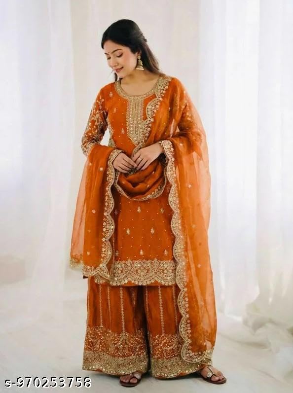 Image of Women's Casual Salwar Suit Pure Heavy Fendy Silk With Embroidery Sequence Work Full Sleeves Salwar Suit With Dupatta.Women's Ethnic Wear