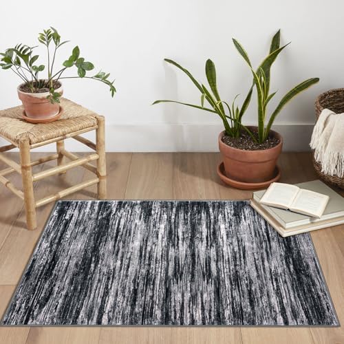 2x3 Black Navy Blue White Modern Abstract Rug for Entryway, Super Soft Small Area Rug, Washable Non-Slip Kitchen Rugs, Low-Pile Mat Carpet for Bedside, Indoor Door Mat