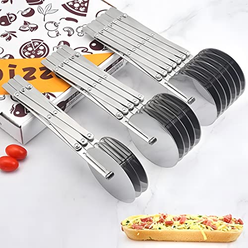 Miniatura 8 de Cortador De Masa De Acero Inoxidable Con 5 Ruedas Cortador De Pizza Y Pastas Lateral Para Repostería Cortapizzas Con Asa Para Hornear, Pastelería, Pan 5 Wheel