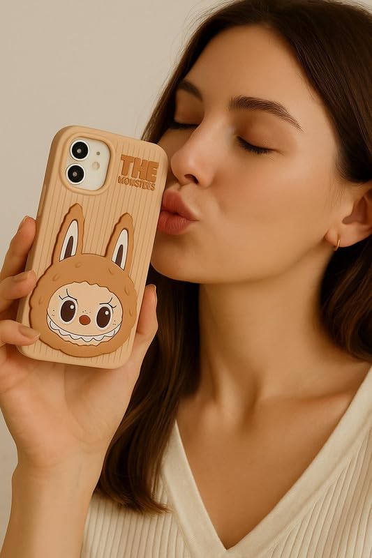 Image of COVERLY for iPhone 15 Pro Max 3D The Monster Mirror Cartoon Stand Case,Premium Silicone Full Protective Cute Bear Love Phone Holder Makeup Mirror Kawaii Aesthetic Cover for Apple iPhone 15 Pro Max