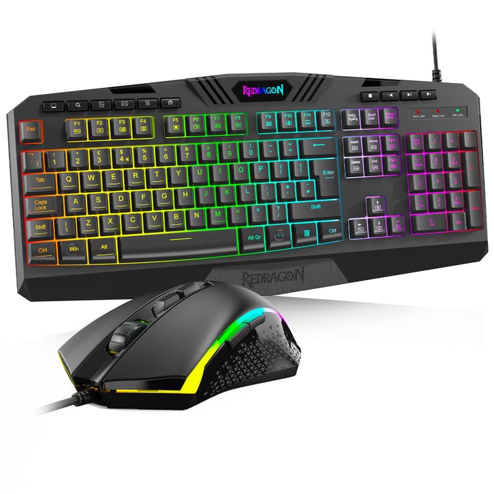 Redragon S101 Gaming Tastatur und Maus Set, QWERTZ DE-Layout, RGB Hintergrundbeleuchtung Beleuchtete Tastatur und 4200 DPI Gaming Maus und Tastatur für PC Gamer